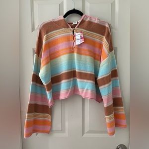NWT Roxy Women's Sunbaked Shores Crop Hooded Sweater Stripes Spring size L loose